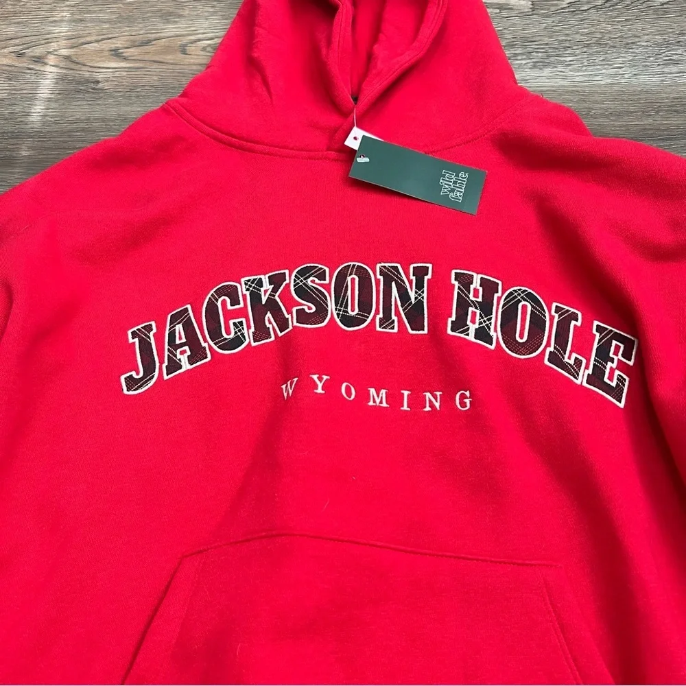 ❄️ NWT Women Oversized Graphic Hooded Pullover Sweatshirt Wild Fable Medium Red - Picture 3 of 7